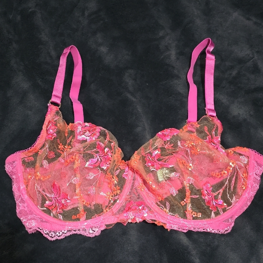 Floral Lace Underwire Bra - Pink